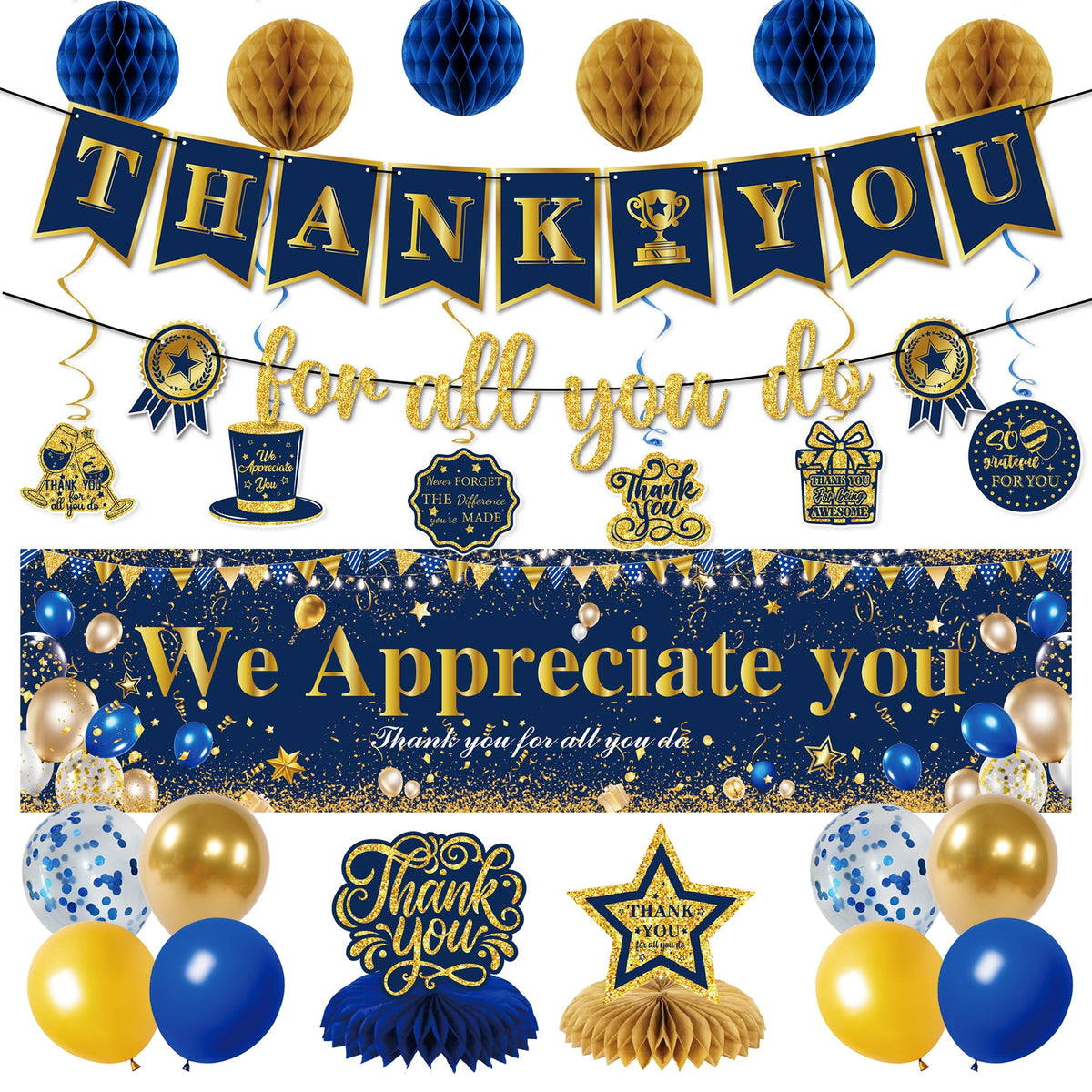 Blue Gold We Appreciate You Party Decorations Men Women Yard Sign