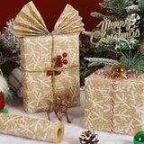 Christmas Wrapping Paper Roll, Brown Kraft Christmas Wrapping Paper With White Pine Branch Design, Retro Classic Gift Wrapping Paper For Xmas New Year Winter Holiday, 17 Inch X 49 Feet