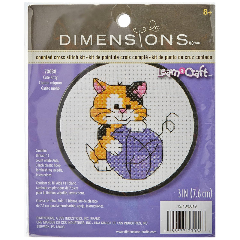 73038 Cute Kitten Counted Cross Stitch Kit For Beginners, 3" D, Small