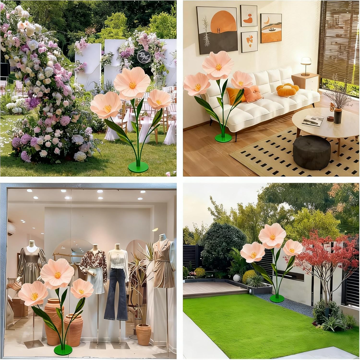 5.57 Ft Giant Artificial Flowers,Large Paper Flower,Adjustable Waterproof Fake Artificial Flower Decoracion Set For Wedding,Hotel,Office,Window Display And Home Farmhouse Decor (Pure Champagne)