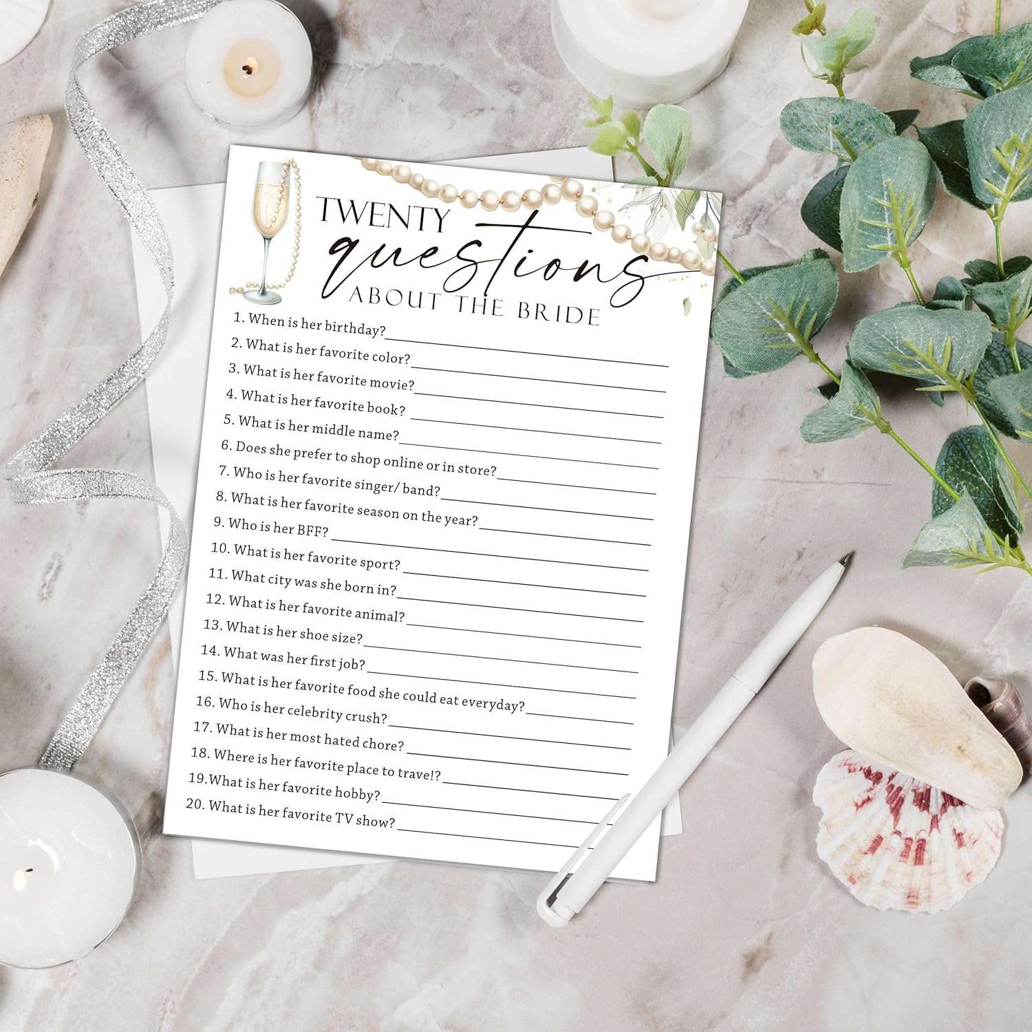Minimalist Bridal Shower Games, Twenty Questiong About The Bride, Engagement Party Games, Wedding Shower For 25 Guests, Wedding Advice Cards, Bridal Shower Decorations-B12