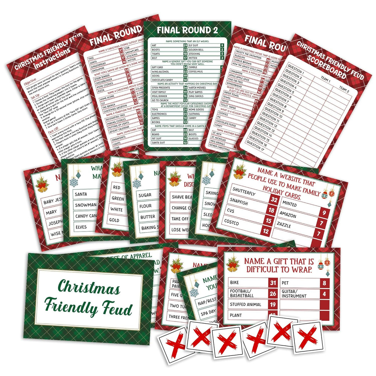 Christmas Games For Family, Christmas Friendly Feud Game For Adults Large Group Party, Holiday Vacation Activities, Xmas Party Supplies?02