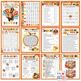52Pcs Thanksgiving Games For Family Party Adults Groups Activities, Thanksgiving Friendsgiving Games Trivia Word Search Turkey Dice Game Card Set Fall Harvest Party Supplies