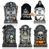 25” Halloween Tombstones Outdoor Decorations, 5 Pack Halloween Graveyard Headstone Decorations with 10 Bonus Metal Stakes for Outdoor Yard Lawn & Halloween Party Decor