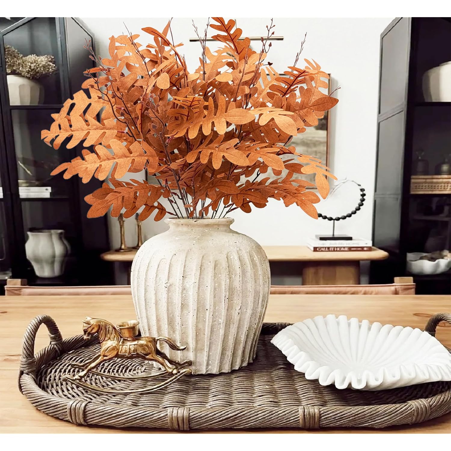3Pcs Artificial Fall Eucalyptus Leaves Stem Plants Brown Fake Leaves Autumn Greenery Branches Silk Faux Foliage Diy Stems For Wedding Kitchen Garden Patio Vase Table Centerpieces Decor