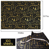 100 Sheets Black & Gold Birthday Tissue Paper - 20" X 14", Happy Birthday Design For Gift Bags & Parties