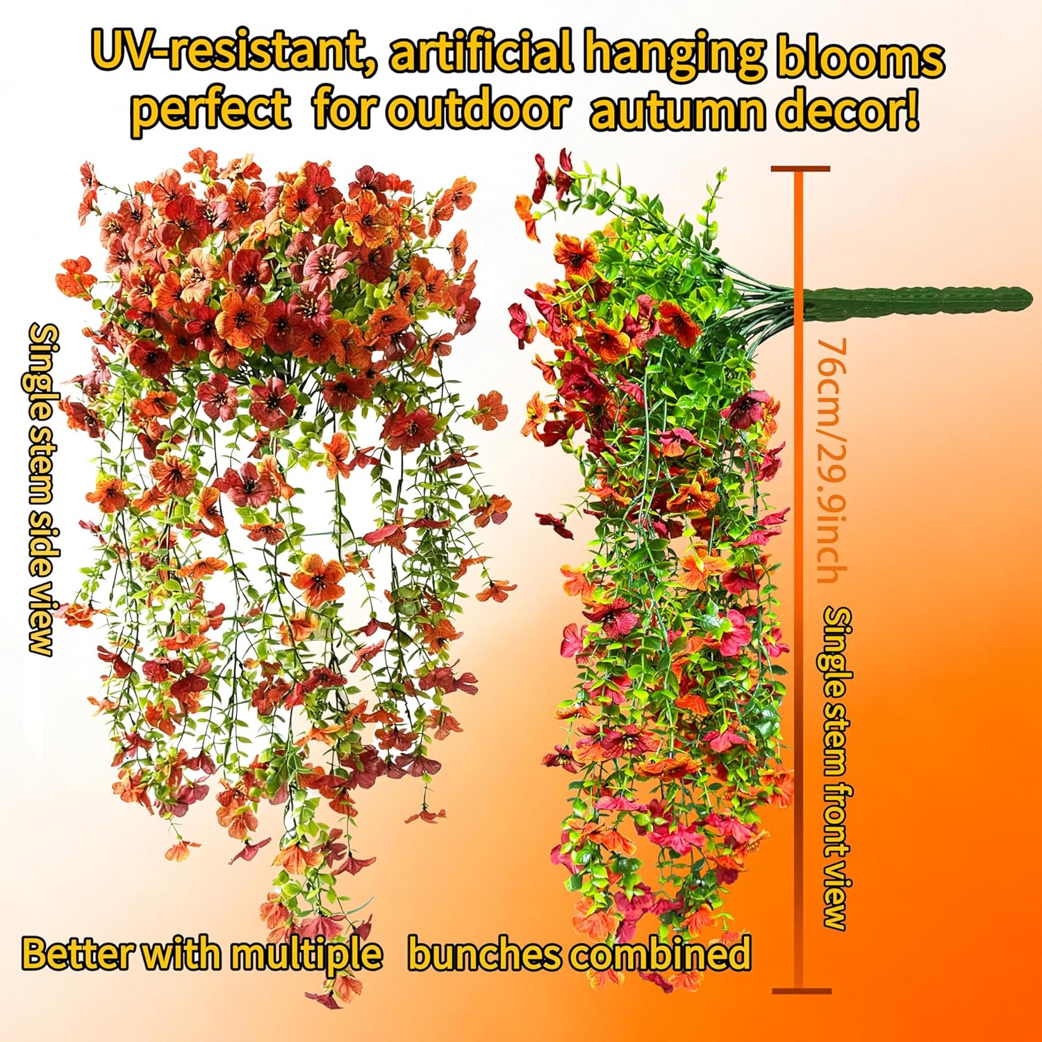 2Pcs Uvresistant Silk Artificial Flowers Realistic Daisies Hanging Porch Courtyard Window Display Store Garden Decoration Festival Outfit (Green Orange Brown)