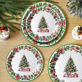 100 Pcs Christmas Party Plates Decorations Xmas Tree Collection Disposable Paper Berry Wreath Plates Set For Christmas Holiday Party Decor Serves 50 Guests