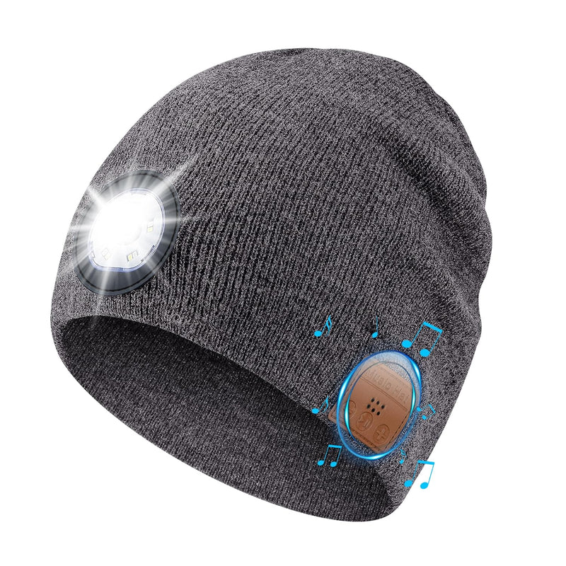 Bluetooth Beanie Hat With Led Light Wireless Musical Knitted Cap With Headphon