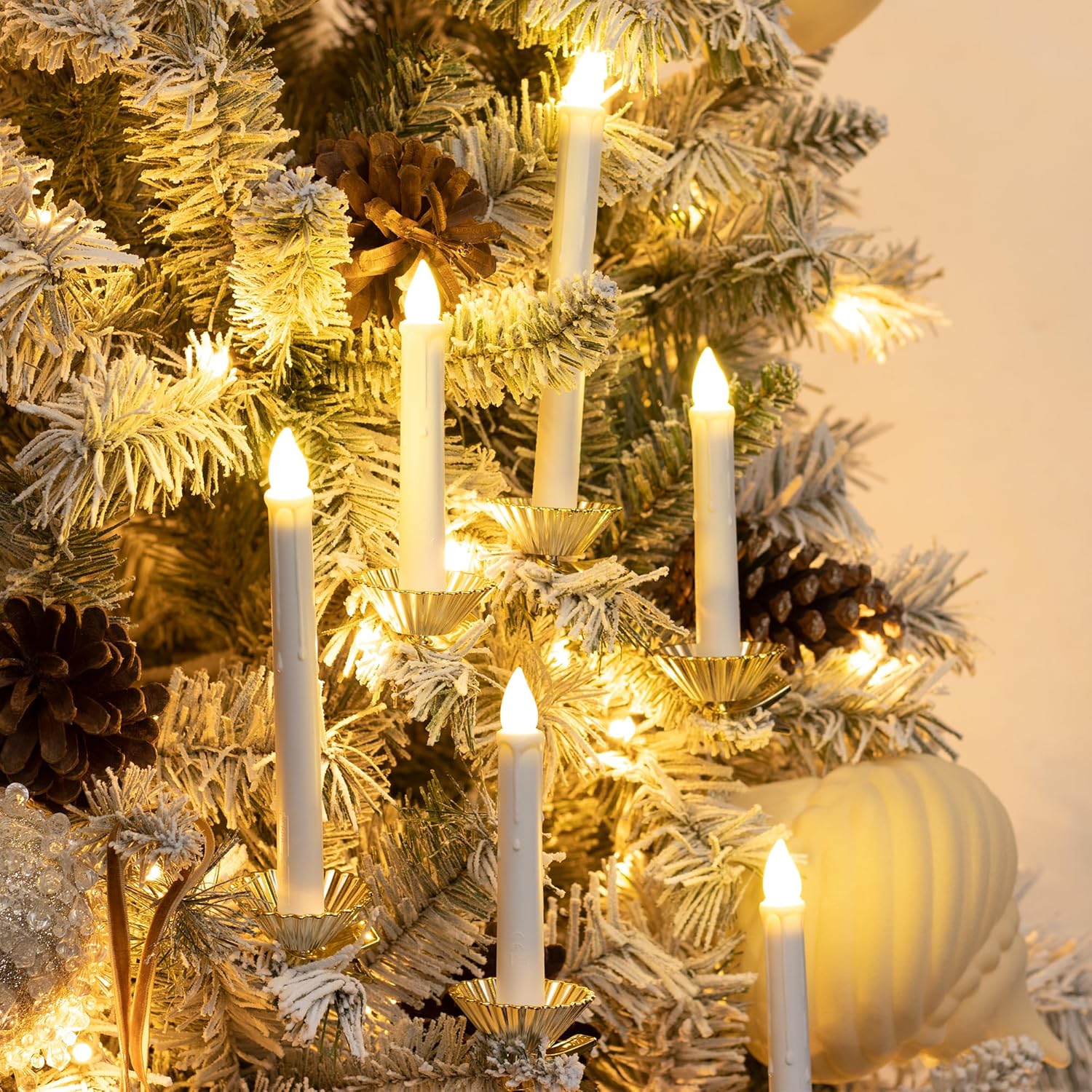 Store 12Pcs White Led Candles Clips And Stakes 6-Inch With Timer Remote Control For Christmas Tree Wreath Table Centerpieces Candle