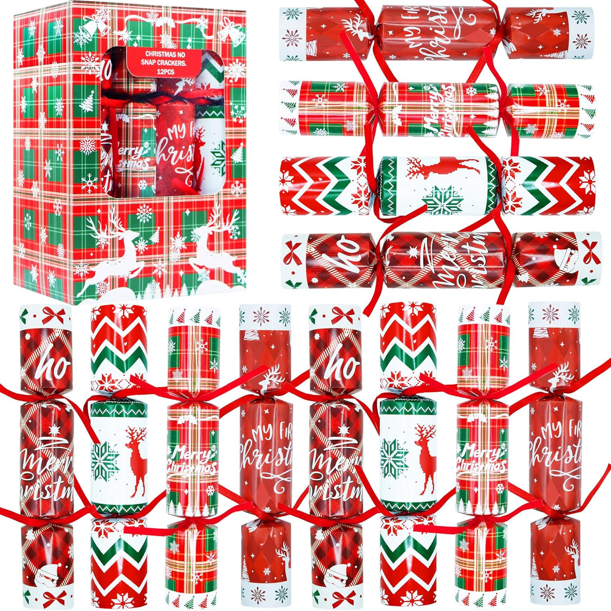 Christmas Party Favors No Snap Party Table Favor With Hats, Joke And Gifts Inside, Christmas Crackers With Gifts Xmas Holiday Dinner Tradition Party Supplies