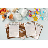 Rustic Wood Pink Floral Baby Shower Game Cards - Gender Neutral Boys Or Girls, Set Of 30 Cards (Brown004)