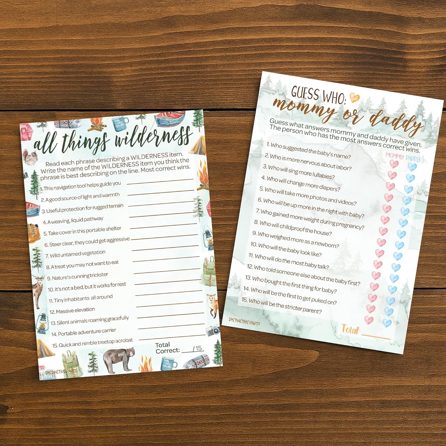 Little Adventurer Baby Shower Party Games – 2-Game Bundle With Guess Who Mommy Or Daddy & All Things Wilderness Matching Game – 20 Player Cards, Adventure-Themed Baby Shower Activities