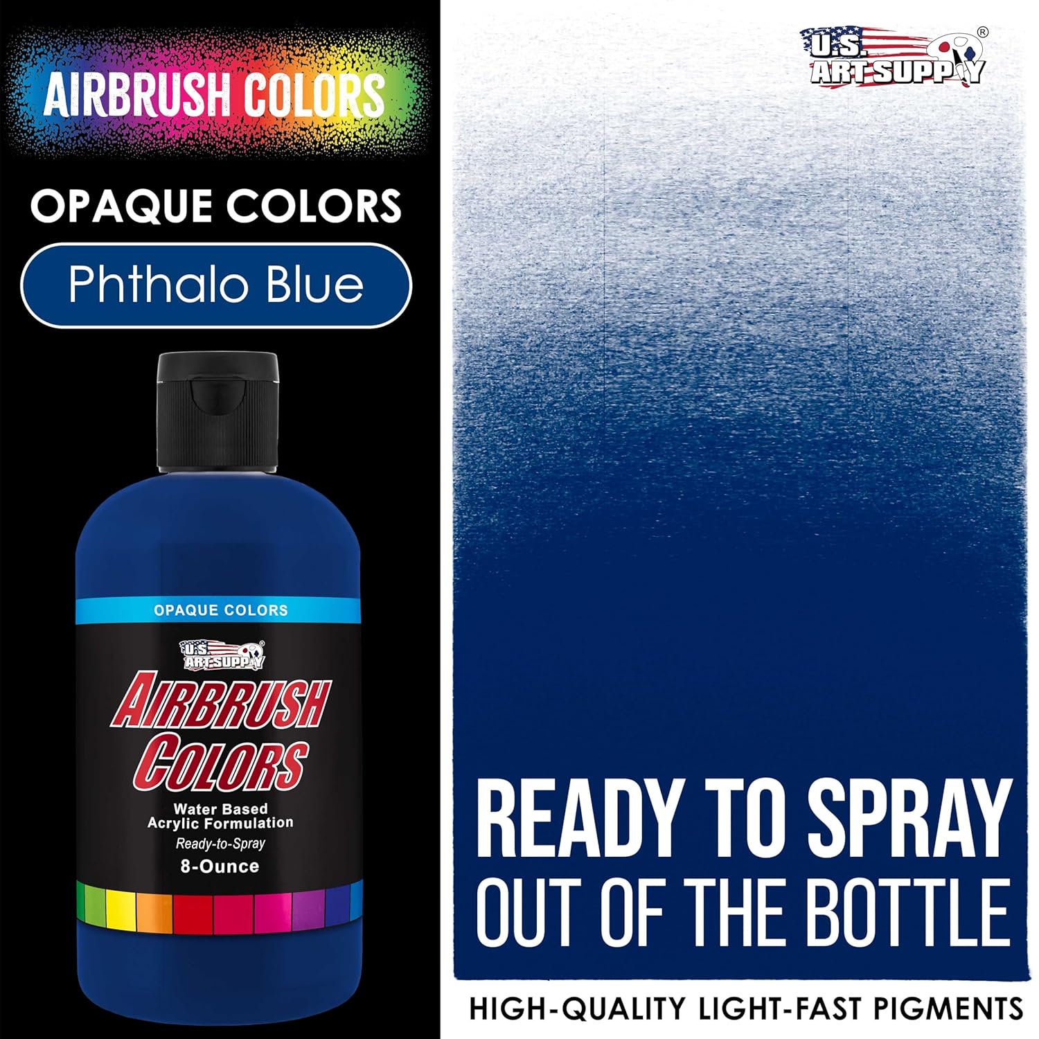 Opaque Phtalo Blue Acrylic Special Effects Airbrush Paint - 8Oz Ready To Spray Air Brush Paint For Nails, Models, Fabric - Water-Based Air Brush Painting