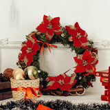 12 Pcs Poinsettia Flower Artificial Poinsettia Christmas Decoration 5.9'' Red Glitter Poinsettias Christmas Ornaments Christmas Tree Flower Decor With Clips Diy Xmas Wreath Holiday Home Party Decor