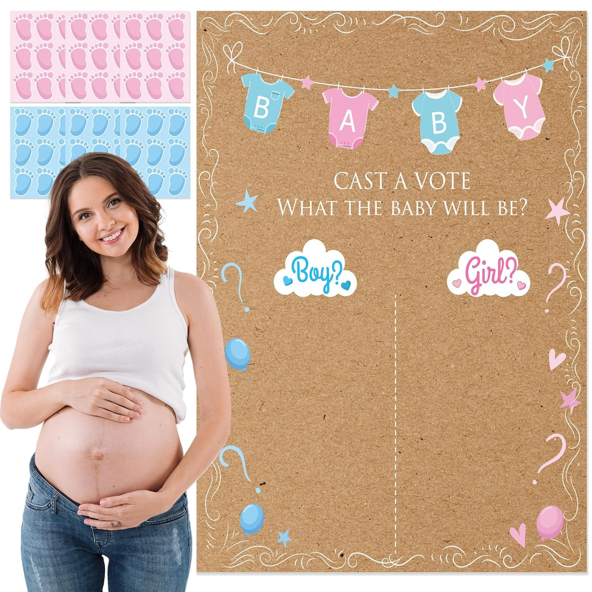 Gender Reveal Games Kit, Gender Reveal Voting Poster Board With 54 Voting Stickers For Gender Reveal Party Game Decorations(Brown)