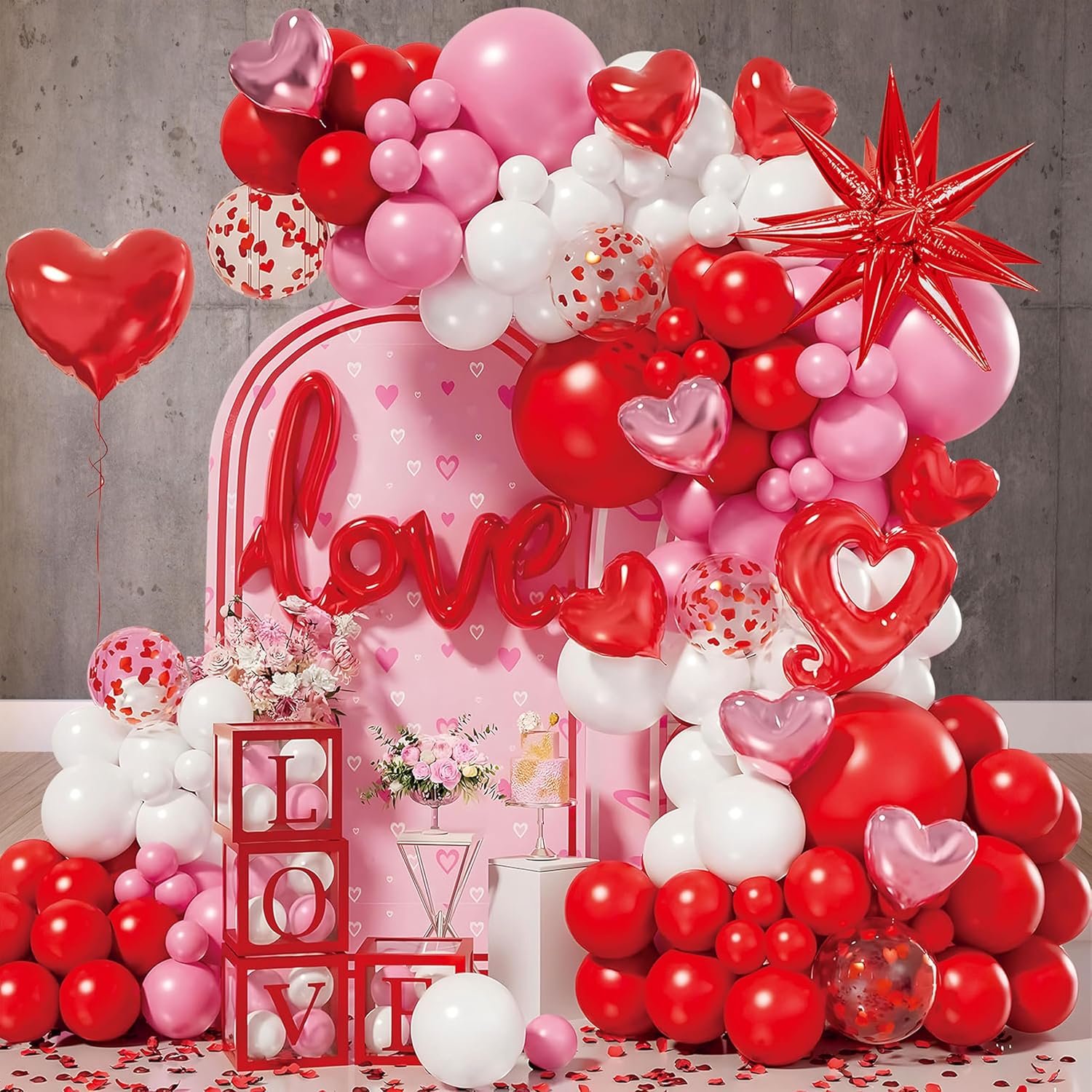 Love Balloon Arch Kit – Red, Pink & White Balloon Garland With Love Foil Balloon & Heart Balloons For Valentine’S Day, Anniversary Or Romantic Party Decorations – 100 Pcs