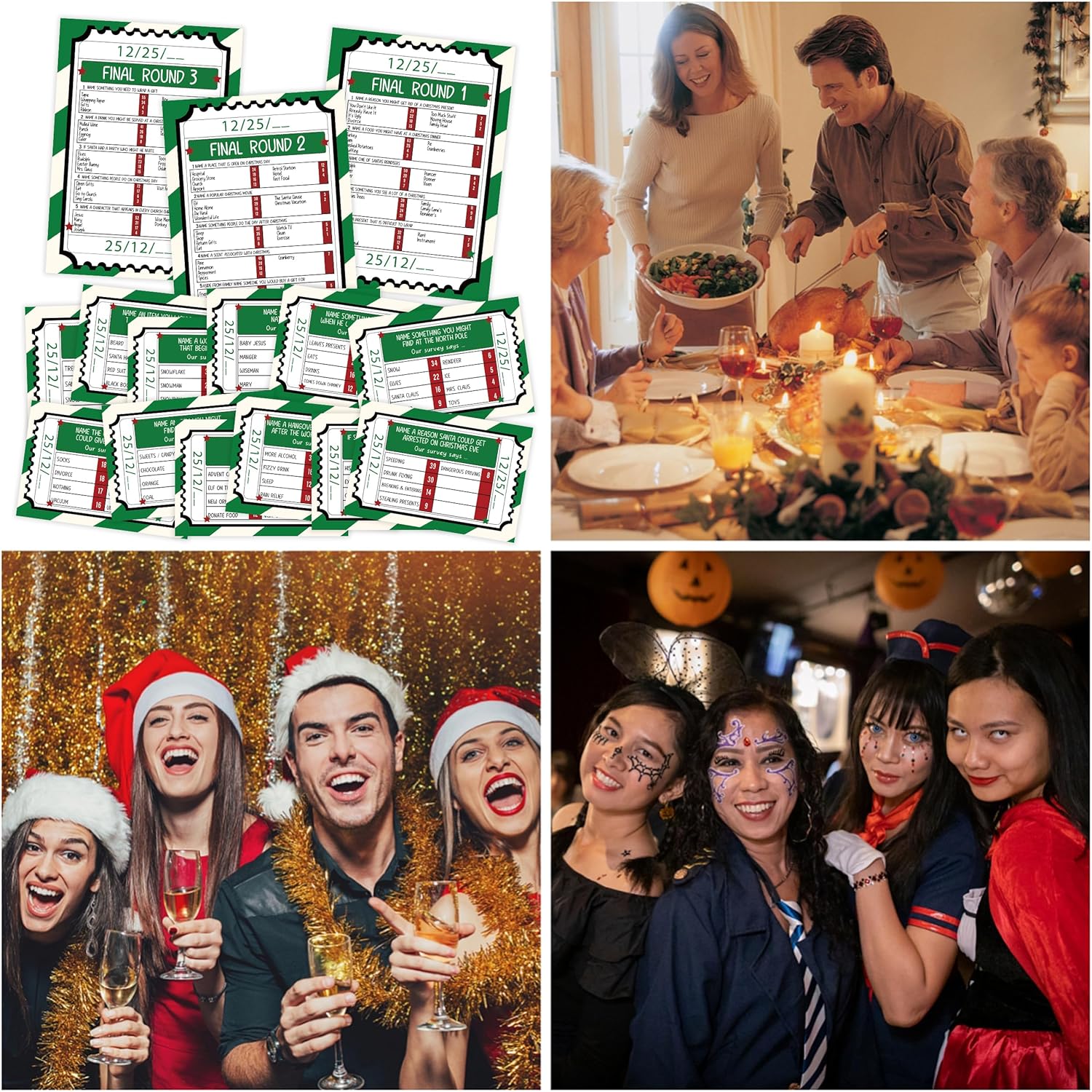 Christmas Party Games - Shower Game, Fall Winter & Christmas Friendly Feud, Family Feud Questions & Game For Adults, Games Cards & Party Decoration