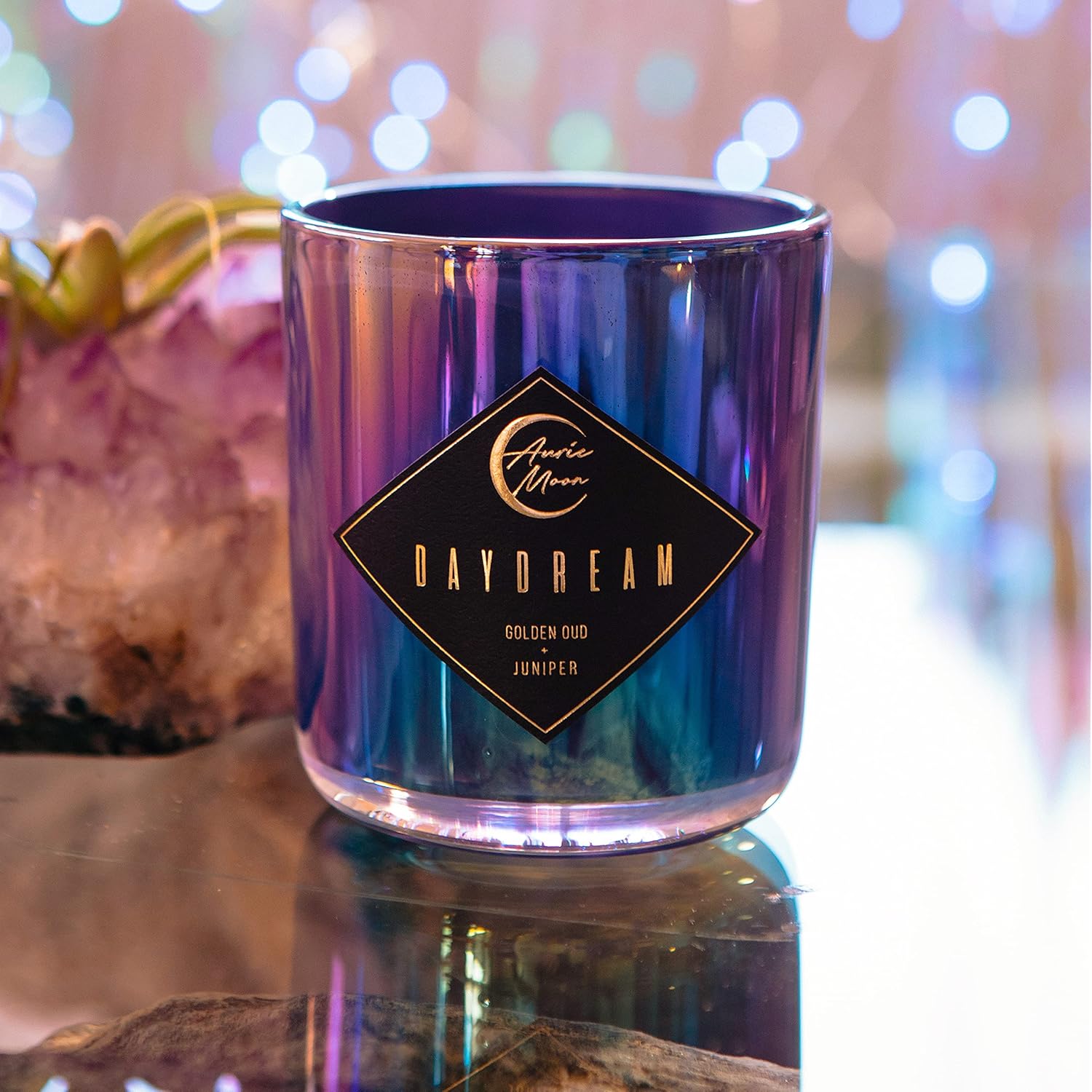 Auric Moon | Golden Oud + Juniper Scented Luxury Soy Coconut Candle For Women | Slow 70+ Hour Burn | Wood Crackling Wicks | 12 Oz Premium Glass | Hand-Poured In California