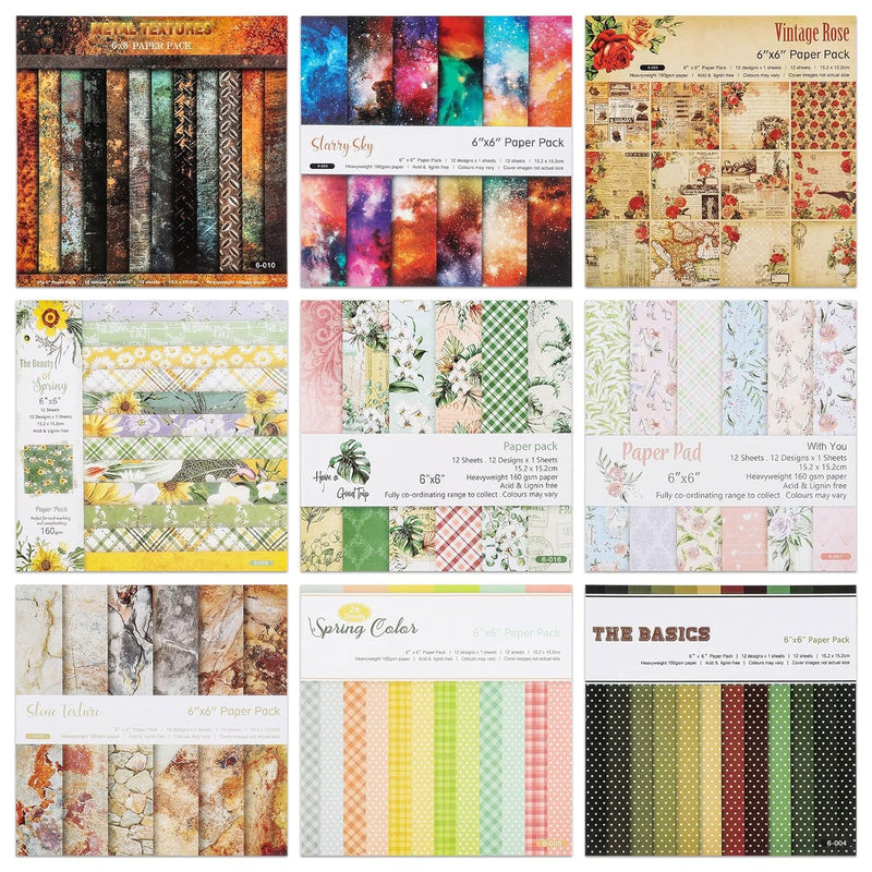 108 Sheets Paper Pad 6X6Inch Single Sided Patterned Cardstock,Texture,Flower,S