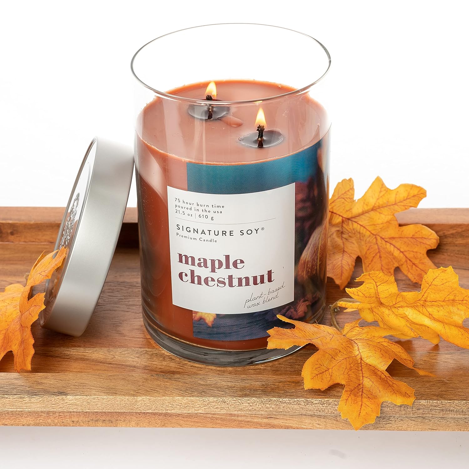 Lidded Maple Chestnut Scented Candle, Extra Large Jar