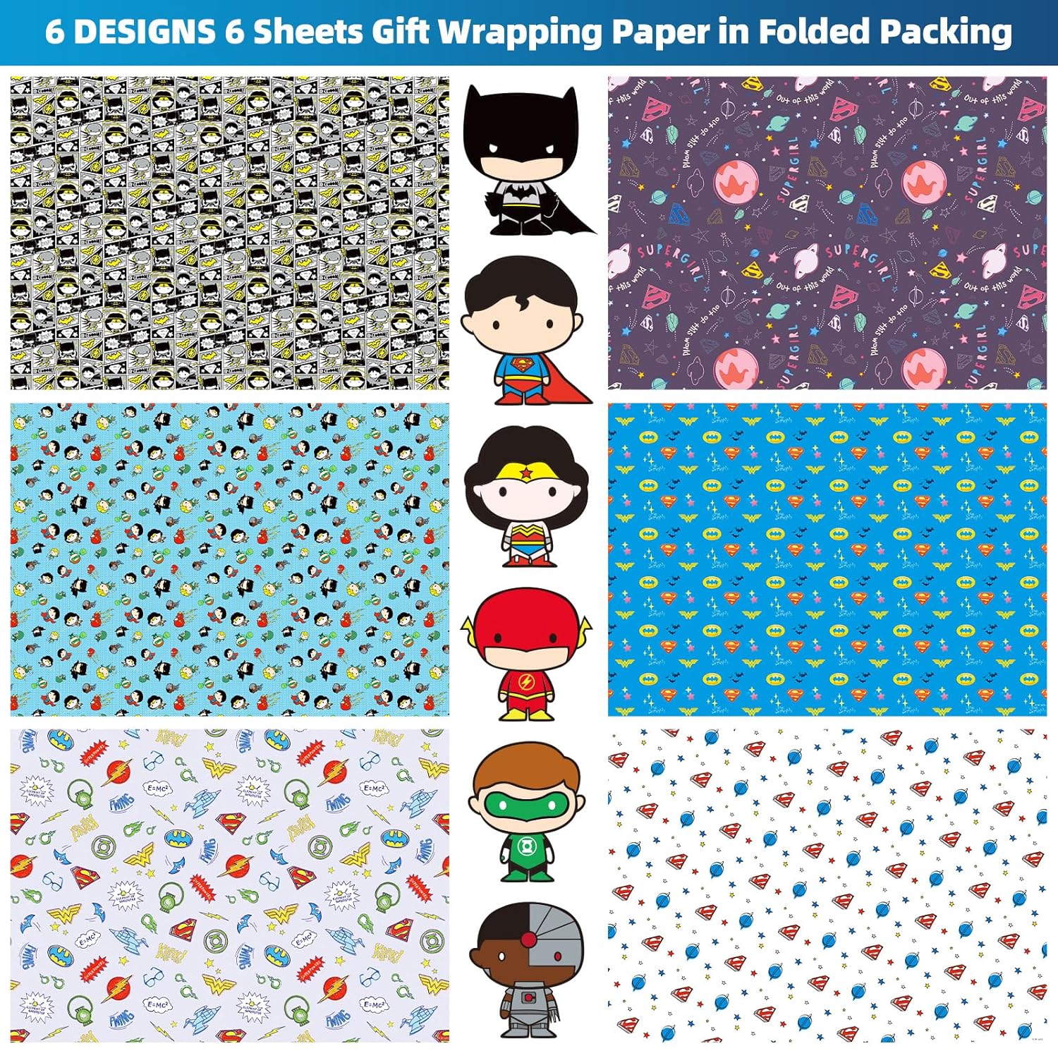 Superhero Gift Wrapping Paper Sheets – Colorful Gift Wrap For Boys Girls – Cartoon Hero Patterns For Kids Birthday, Baby Shower, Party, Christmas Or Everyday Present Wrapping, 20 X 28 Inch Per Sheet