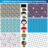 Superhero Gift Wrapping Paper Sheets – Colorful Gift Wrap For Boys Girls – Cartoon Hero Patterns For Kids Birthday, Baby Shower, Party, Christmas Or Everyday Present Wrapping, 20 X 28 Inch Per Sheet