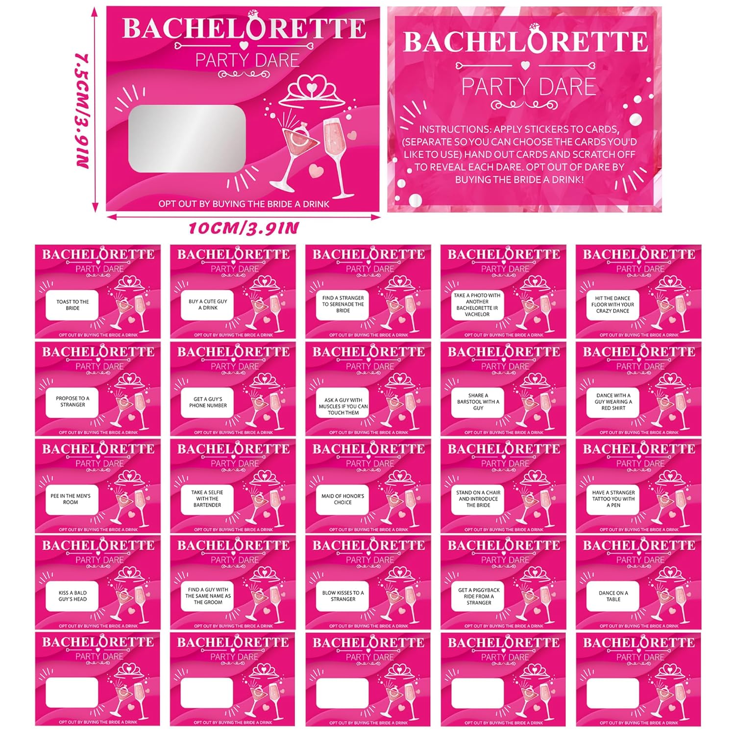 25Pcs Bachelorette Party Scratch Off Dare Game Cards With Diy Film Stickers For Girls Night Wedding Engagement Party