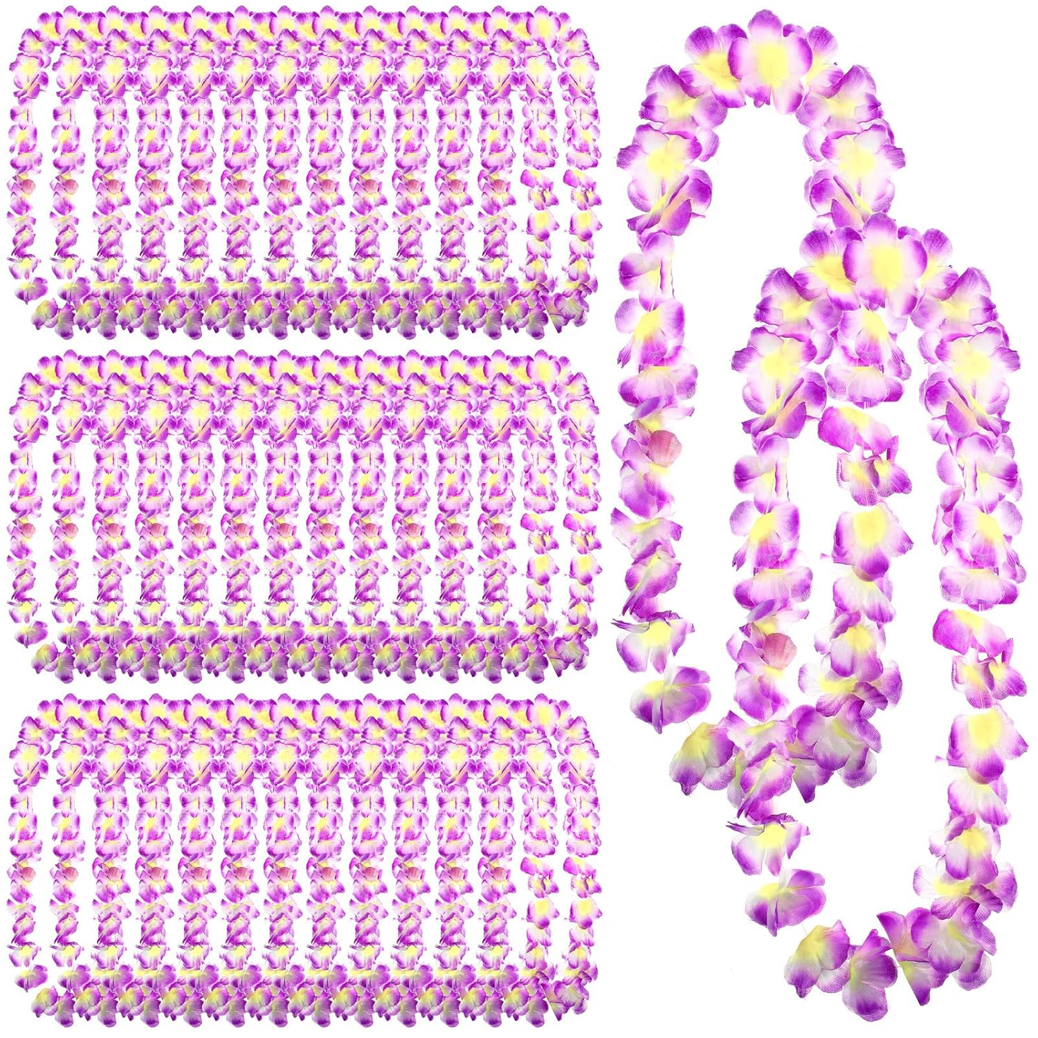 50 Counts Hawaiian Leis Necklace Tropical Flower Leis For Luau Party Artificial Flowers Neck Loop For Decoration Beach Birthday Wedding Dance Garland Headbands (Purple)