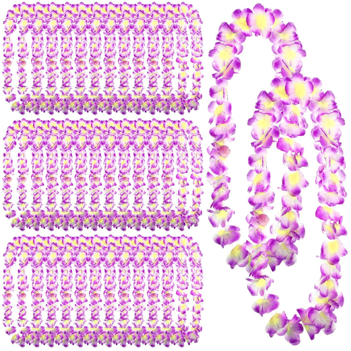 50 Counts Hawaiian Leis Necklace Tropical Flower Leis For Luau Party Artificial Flowers Neck Loop For Decoration Beach Birthday Wedding Dance Garland Headbands (Purple)