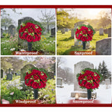 Ariticial Cemetery Headstone Flower -Outdoor Grave Decorations,Mixed Bouquet Of Artificial Silk Rose And Gerbera Daisies Christmas Red Berry For Tombstones (Vase Included)