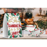 How Many - Candy Guessing Game, Christmas Party Games, Christmas Decorations, 1 Sign And 50 Game Cards, Baby Shower Games, Birthday Party (Green + Red)