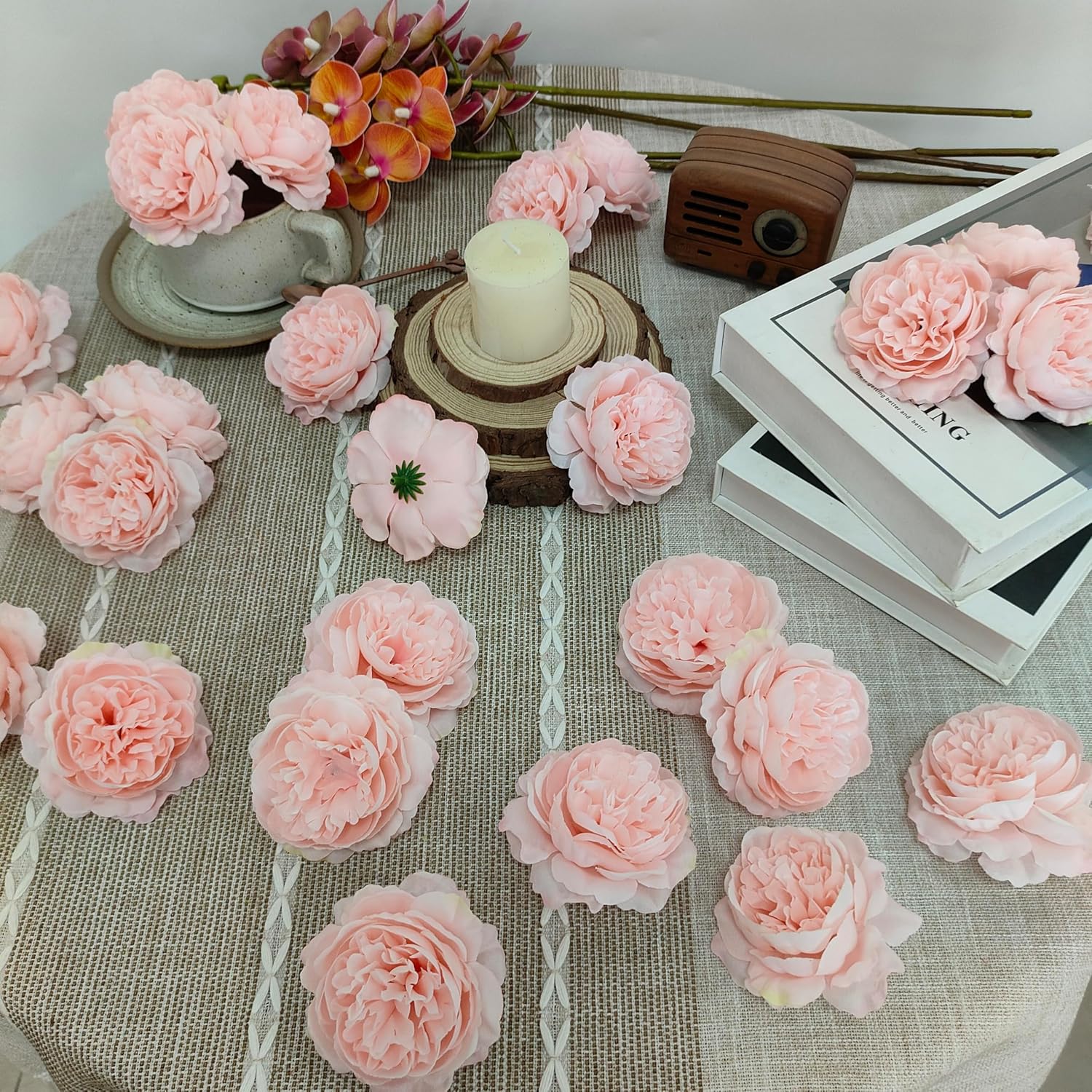 40 Pcs 3.3'' Fake Flower Heads For Craft,Rose Heads Artificial Flowers,Silk Rose Heads Bulk,Satin Rose Heads No Stem For Diy Flower Well,Crafts Bouquest (40, Blush)