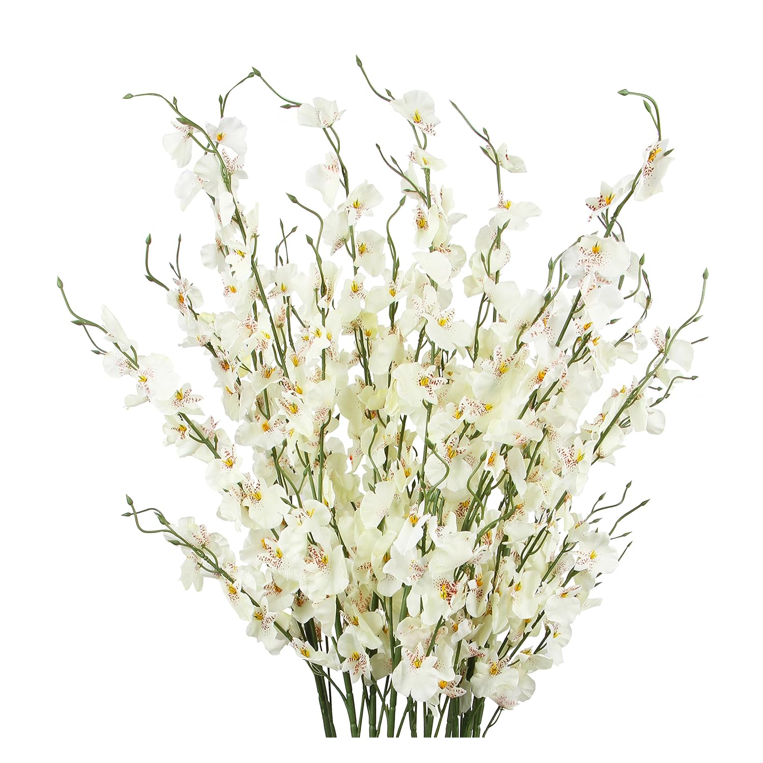 Orchids Artificial Flowers, 10 Bunches Fake Silk Flowers For Decoration, Long Stem Artificial Flowers For Tall Vase Home Decor Indoor - White