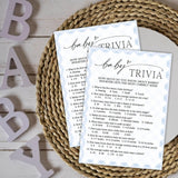 Baby Trivia Baby Shower Game Cards, Fun Games For Boy Or Girl, Gender Neutral Modern Minimal Design, Party Activities, 30 Game Cards + 1 Answer Card 5X7 Inches (Blue) - A07