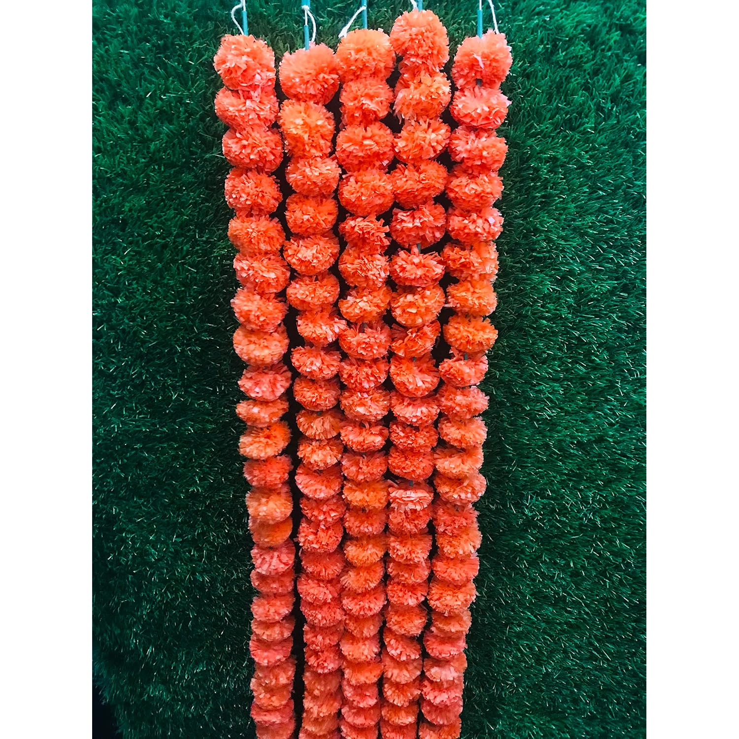 5 Pc - 5 Feet Marigold Garland |Indian/American Wedding Party Mantle Decoration, Faux Garlands Wedding Garland, Diwali Decoration, Spring Bush Floral! (Dark Orange)