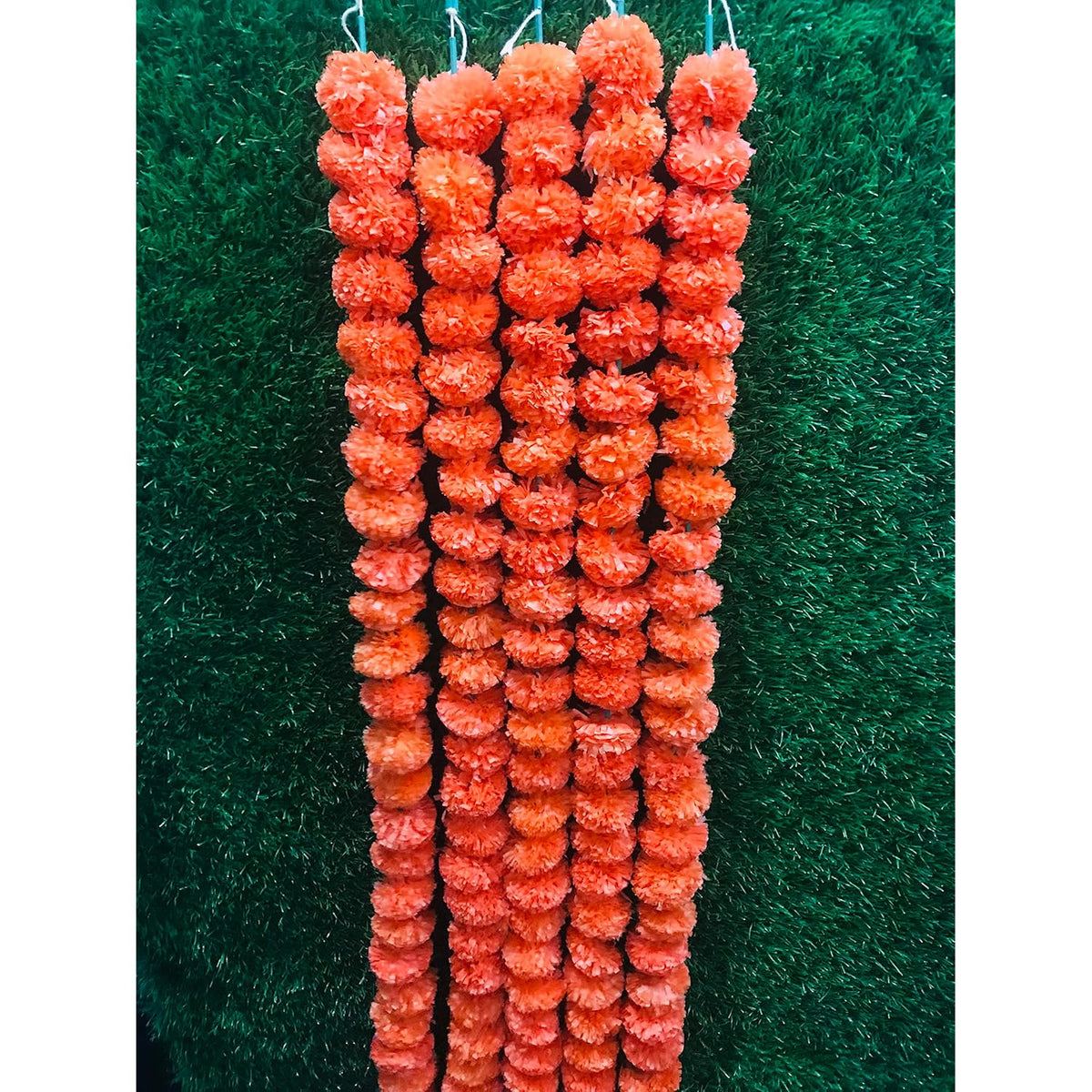 5 Pc - 5 Feet Marigold Garland |Indian/American Wedding Party Mantle Decoration, Faux Garlands Wedding Garland, Diwali Decoration, Spring Bush Floral! (Dark Orange)