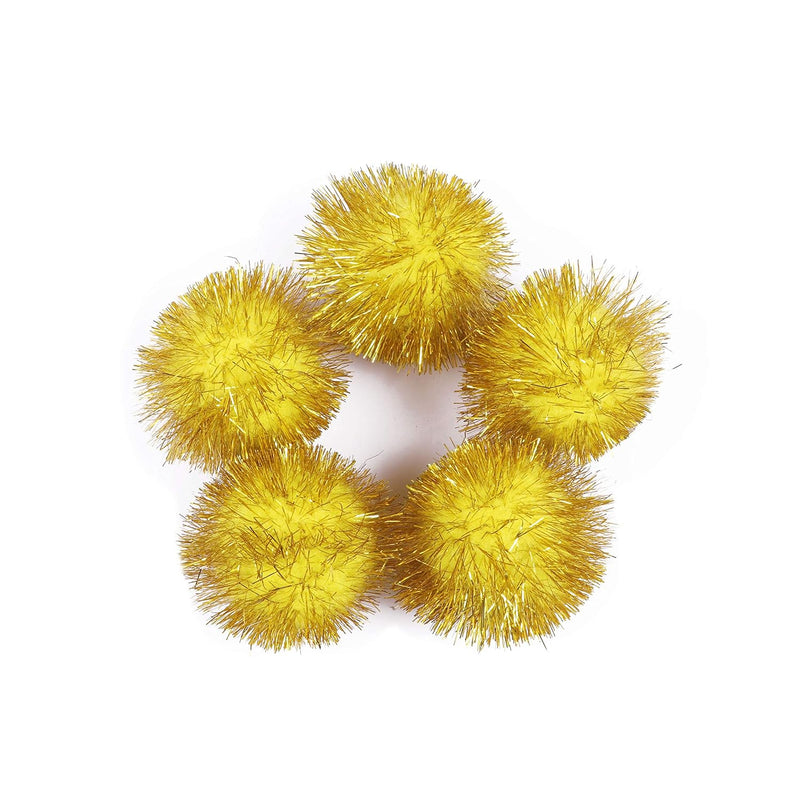 30Pcs Large Glitter Tinsel Pom Poms Sparkle Balls For Diy Craft,Cat Toys-Yello