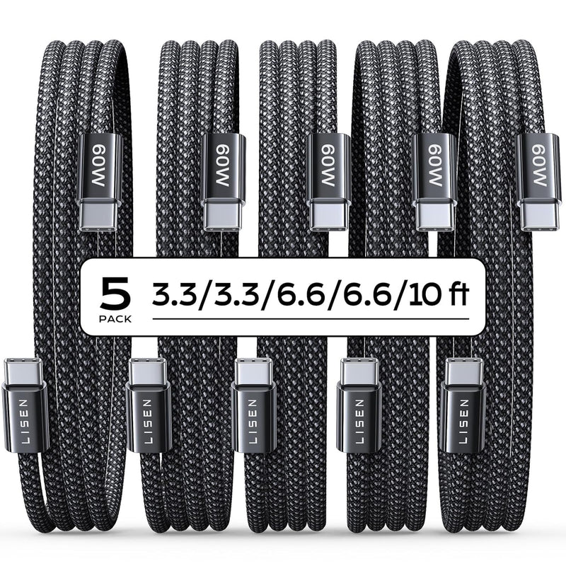 Usb C Charger Cable, 5-Pack [3.3/3.3/6.6/6.6/10Ft] Usb C To Usb C Cable Iphone