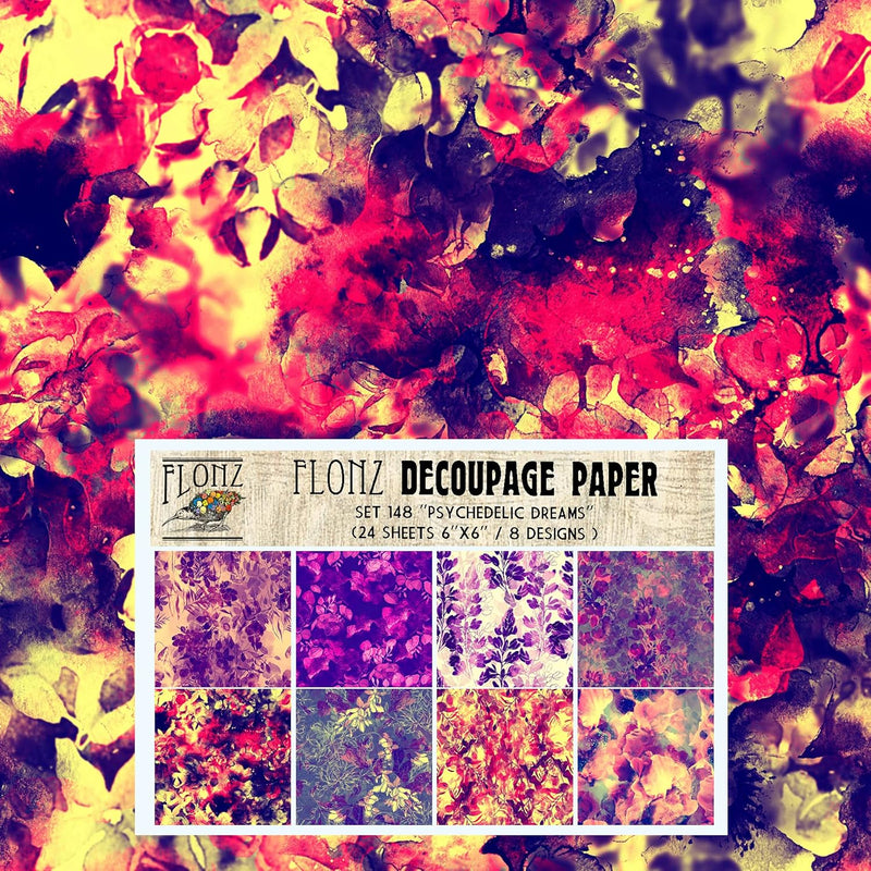 Decoupage Paper Pack (24 Sheets 6"X6") Psychedelic Dreams Vintage Styled Seaml