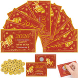 100 Pcs Chinese New Year 2026 Scratch Off Fortune Cards - Lunar Years Horse Designs With 50Pcs Wooden Coins For Adult Party Games Gifts Favors Supplies
