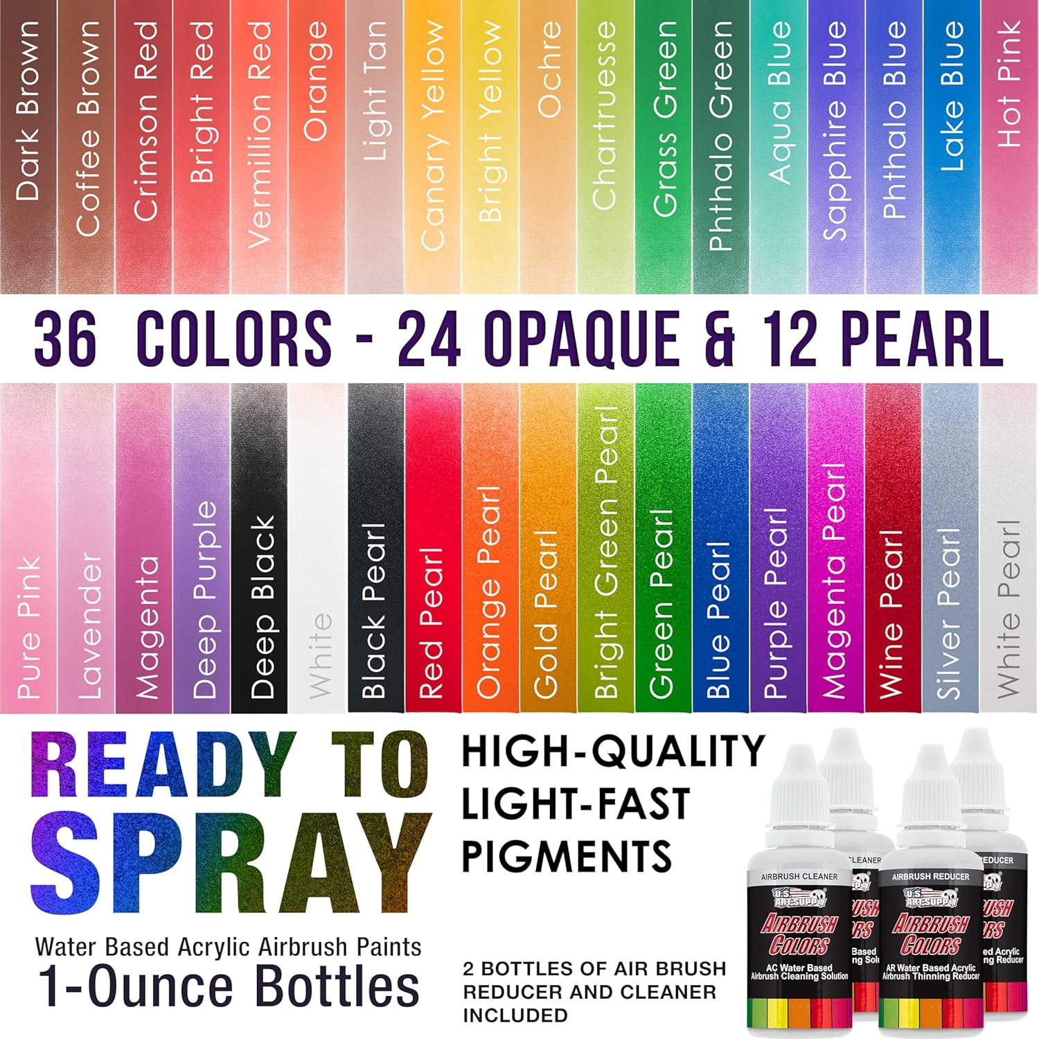 36 Color Deluxe Acrylic Airbrush, Leather & Shoe Paint Set With Cleaner, Thinner, 50-Plastic Mixing Cups, 50-Wooden Mix Sticks And Color Mixing Wheel