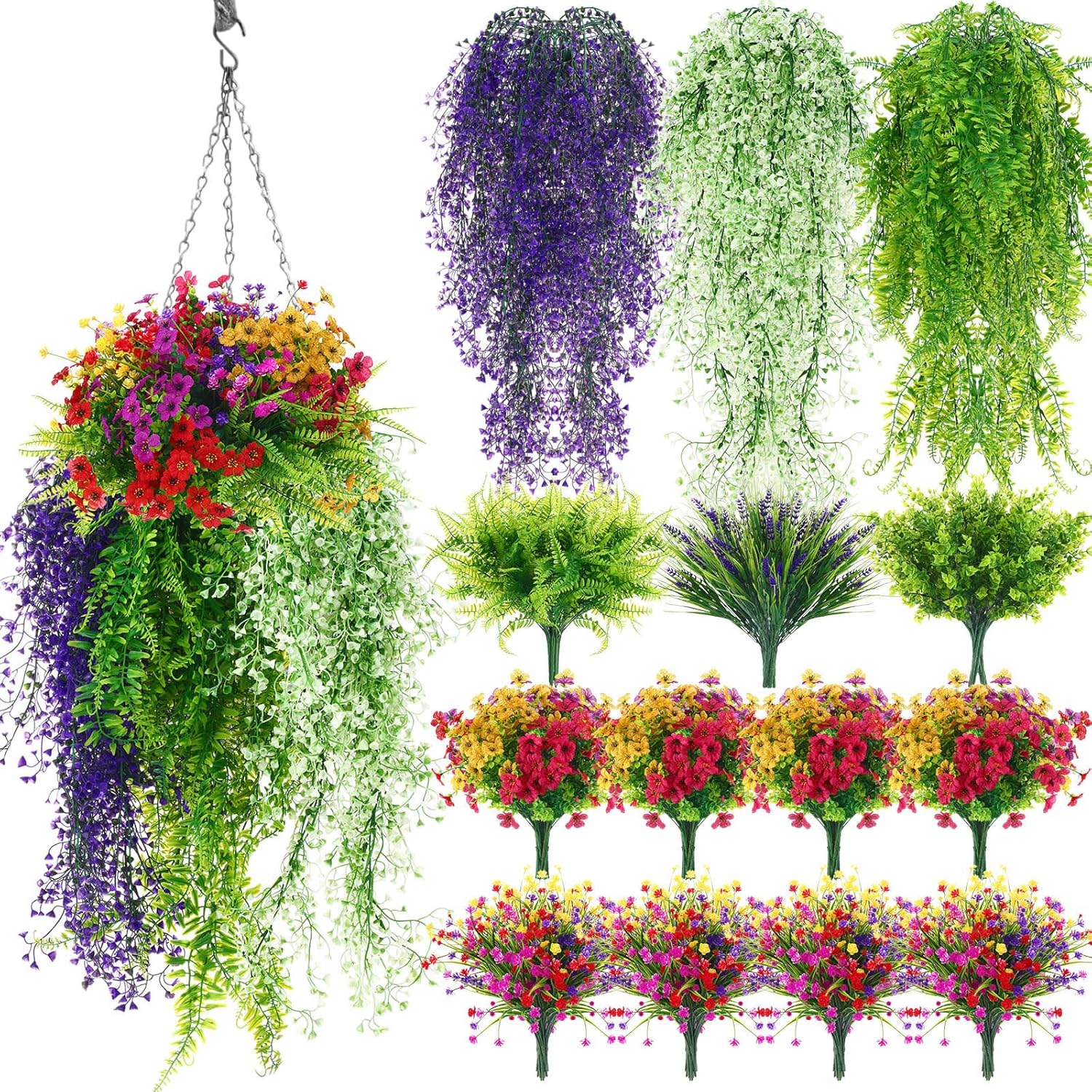 58 Pcs Outdoor Plastic Flowers Bulks Artificial Plants Uv Resistant Faux Plants Boxwood Stems Fake Shrubs Hanging Flower For Indoor Home Patio Decoration