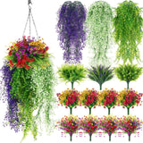 58 Pcs Outdoor Plastic Flowers Bulks Artificial Plants Uv Resistant Faux Plants Boxwood Stems Fake Shrubs Hanging Flower For Indoor Home Patio Decoration