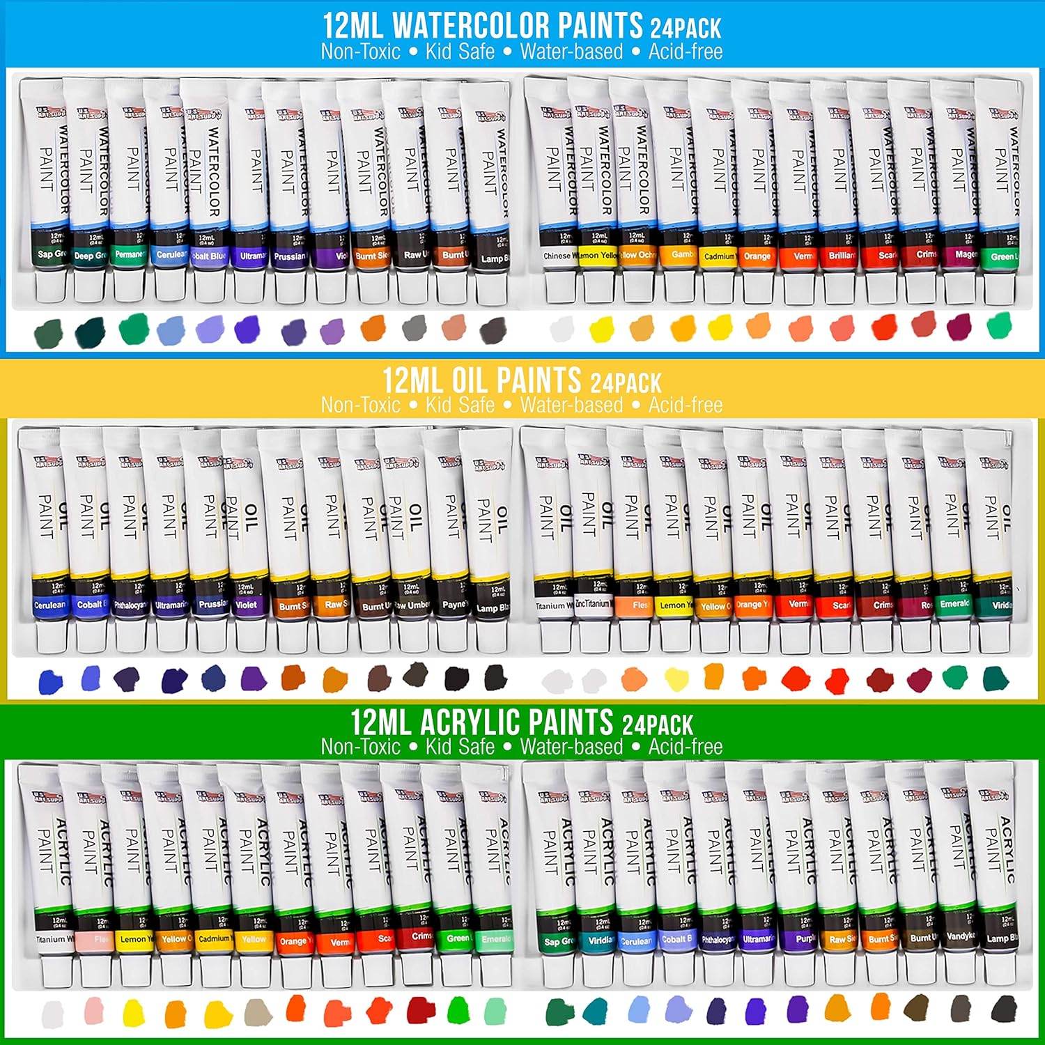 133-Piece Artist Painting Kit - Aluminum & Wood Easel, 24 Each (Acrylic, Oil, Watercolor Paints), 8 Canvases, 44 Brushes, 4 Paint & Sketch Pads - Painting Kits For Adults, Gift Set