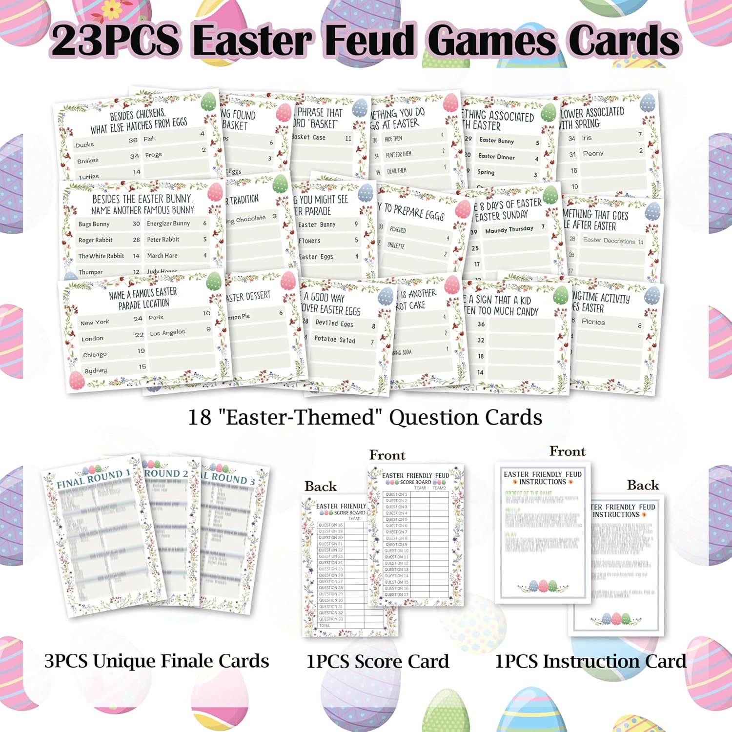 Easter Feud Games, Easter Game Cards, Easter Party Games For Adults Friend, Friendly Feud Game For Groups, Easter Party Decorations Supplies Favors, 01