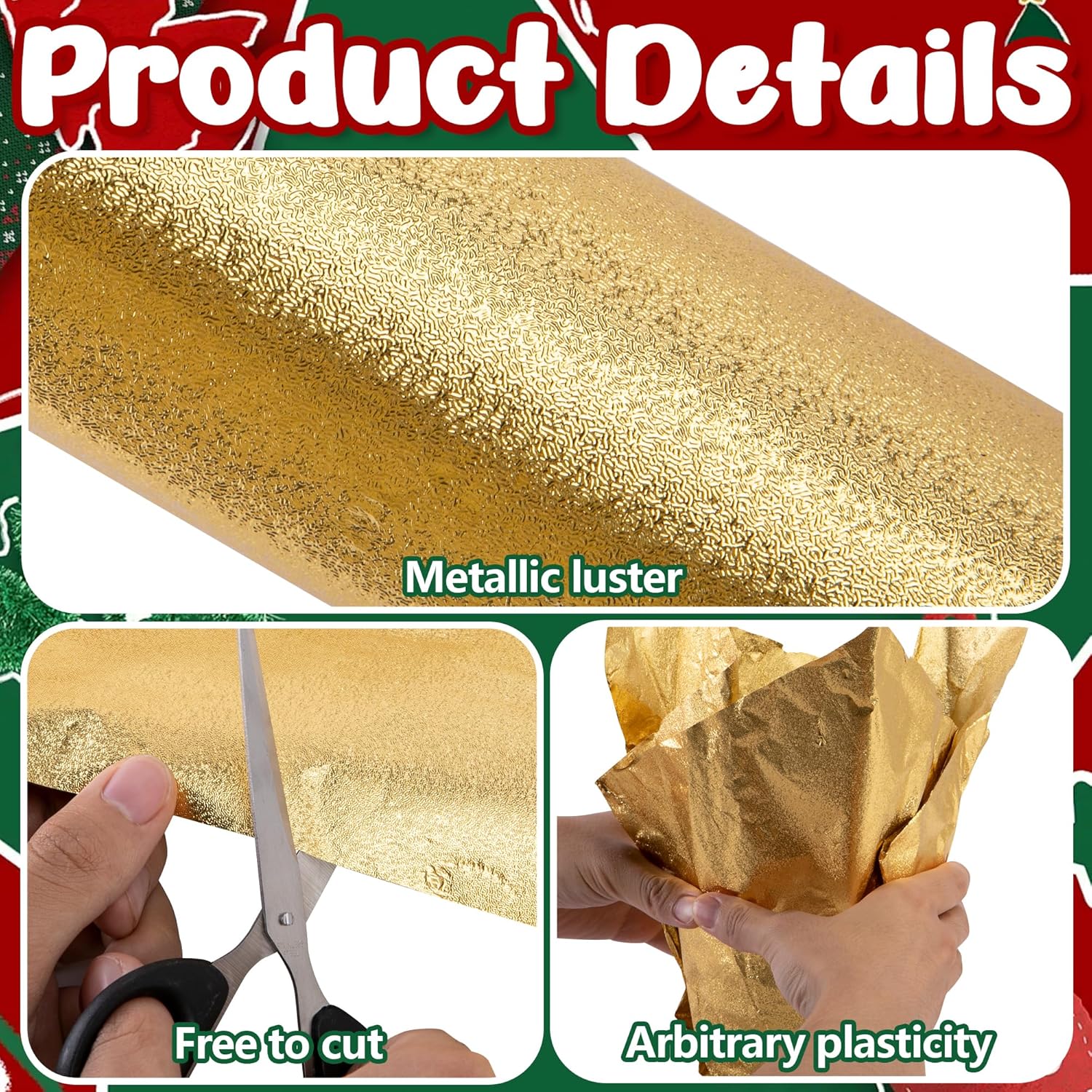 2 Roll 10 Yard Floral Foil Plant Pot Covers,Matte Texture Christmas Plant Pot Foil,Golden Floral Pot Wrapping Paper For Christmas Home Flower Pot Diy Decor
