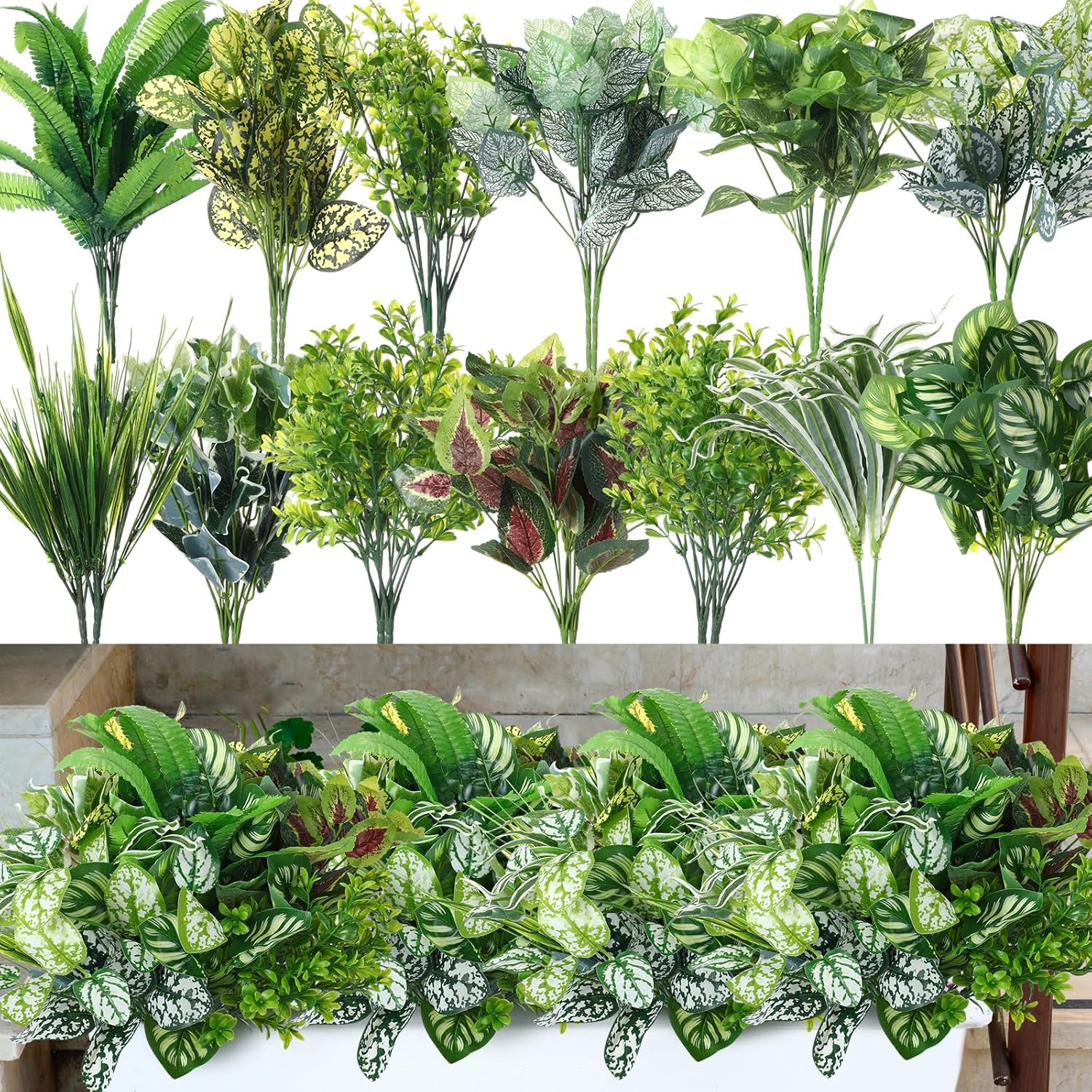24 Pcs Artificial Flowers Plants For Outdoors, Uv Resistant Artificial Fake Plants Plastic Faux Greenery Outdoor Indoor For Decors Wedding