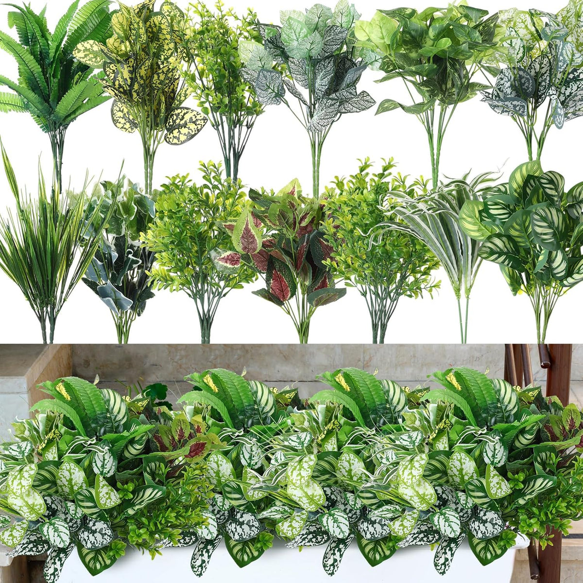 24 Pcs Artificial Flowers Plants For Outdoors, Uv Resistant Artificial Fake Plants Plastic Faux Greenery Outdoor Indoor For Decors Wedding
