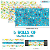Happy Birthday Dinosaur Wrapping Paper - 3 Rolls, 17" X 120" Each, Packing Paper, Gift Wrap, Dinosaur Party Favor, Birthday Wrap For Girls & Boys, Baby Shower
